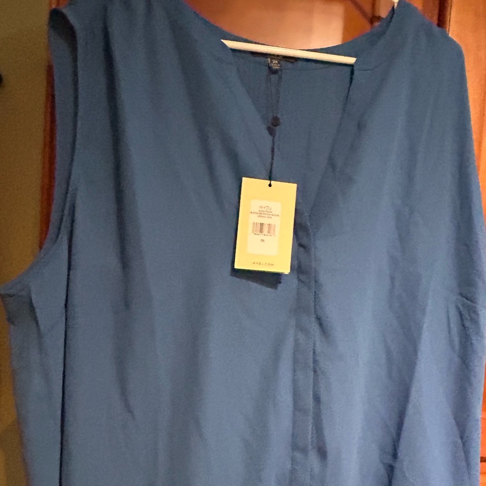 NYDJ Blue Sleeveless Blouse with V-Neck